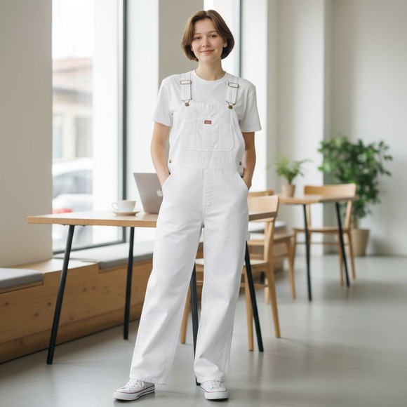 DICKIES Traditional Fit white classic denim Painters Bib Overalls Sz 36 x 32 NEW - Picture 6 of 6